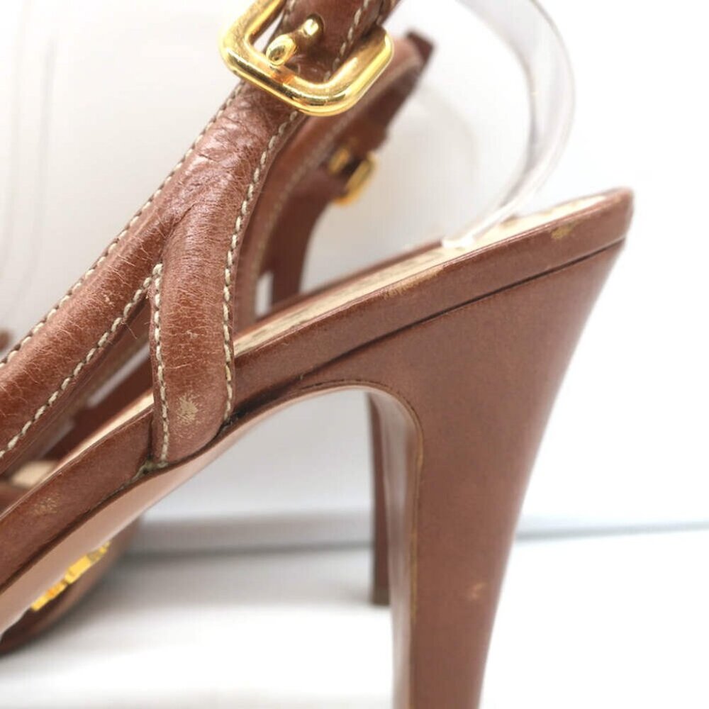 Prada Slingback Bow Sandals Brown Leather Size 37.5 Open Toe Platform Heels - Picture 8 of 16